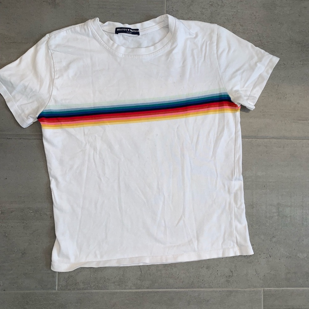 White Brandy Melville Rainbow Strip shirt